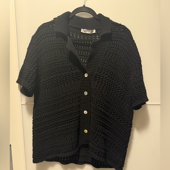 Zara Oversized Black Knit Button-Up Sweater - Picture 2 of 6